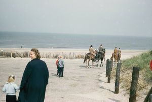 Mom and kids going to the beach in the Netherlands