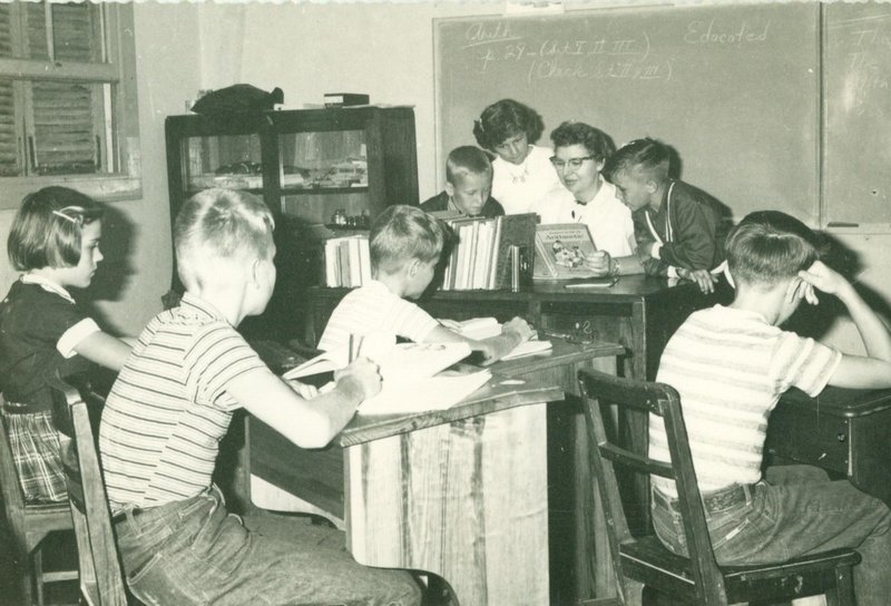 Bob in fourth grade class with Miss Kelck as teacher