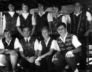 Class of '68 in their batik vests