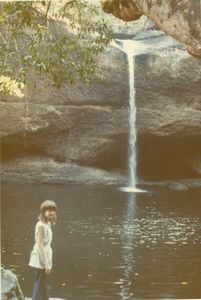 Linda at waterfalls at Khao Yai