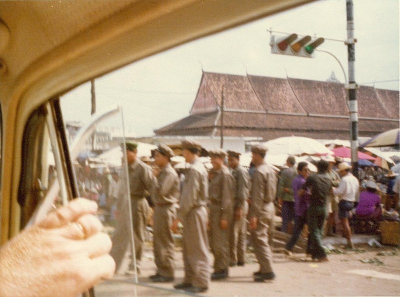 Communist Pathet Lao soldiers paroling the street