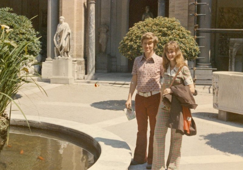 Bob and Linda in the garden of the Vatican Museum