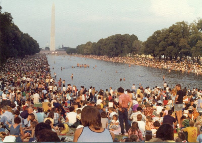 Crowd at Reflecting Pool waiting for the Bicentennial Fireworks