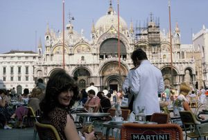 Linda having lunch at St Marks Square