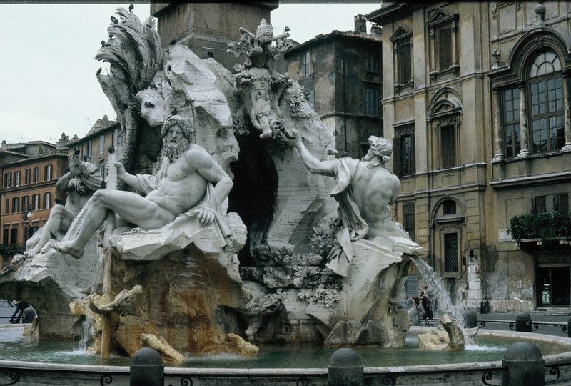 Bernini's Fountain of the Four Rivers in the Piazza Navonna
