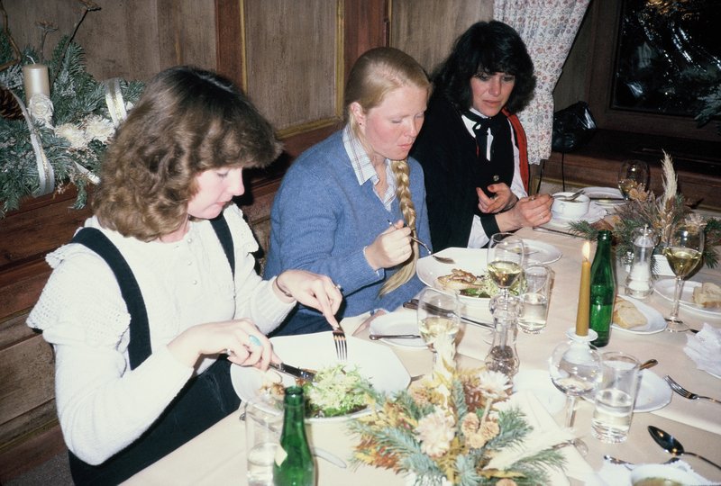 Linda, Carol, and Linda Wright at Christmas dinner