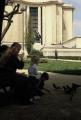 Carol, Alyssa and Brendan feeding pigeons at the Palace of Chaillot, Paris