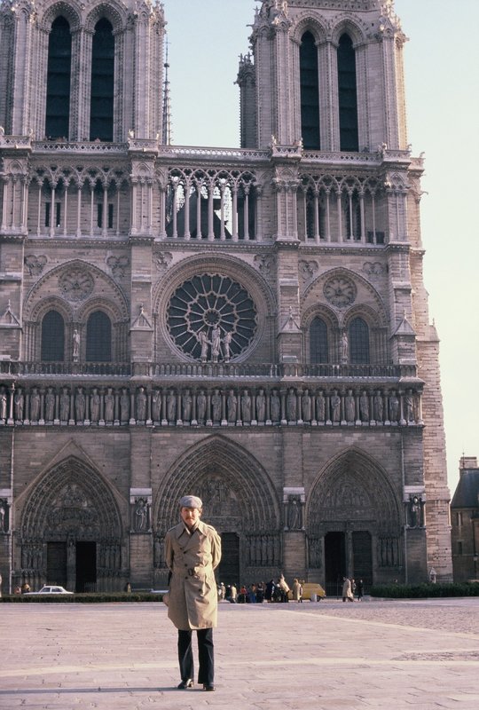 Bob in front of Notre Dame Cathedral in Paris on the way to Ireland