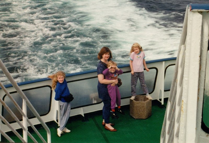 Tamara, Linda, Will and Rosanna on the stern of our ferry once underway