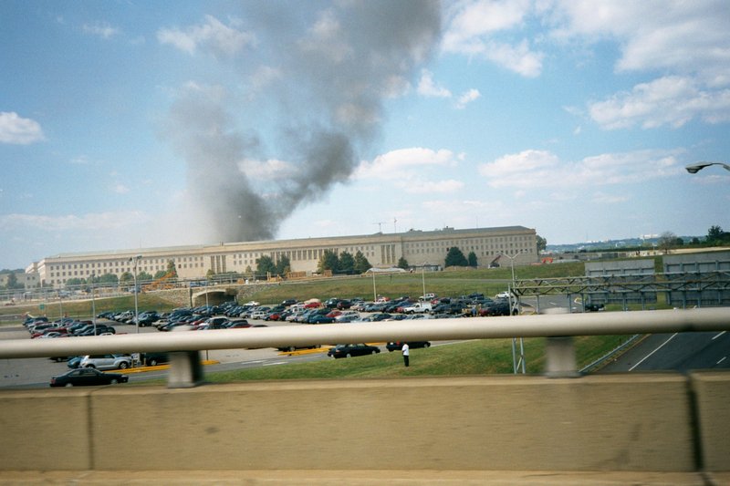 Pentagon in flames and smoke on 9/11