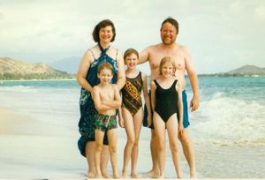 Will, Tamara, and Rosanna with Linda and Bob at Kailua Beach