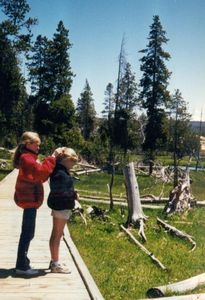 Tamara and Rosanna looking at the thermal pools at Yellowstone National Park 