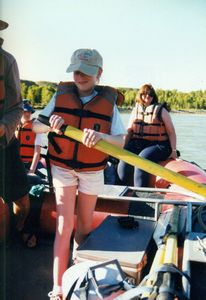Rosanna steering the raft on the Snake River