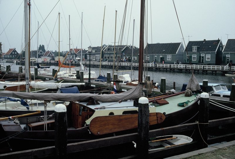 Traditional boats tied up in Marken
