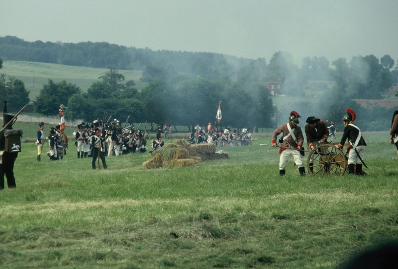 Battle of Waterloo reenactment; artillery responds
