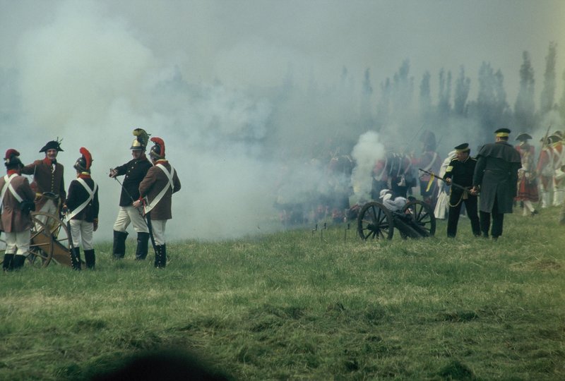 Battle of Waterloo reenactment; artillery responds
