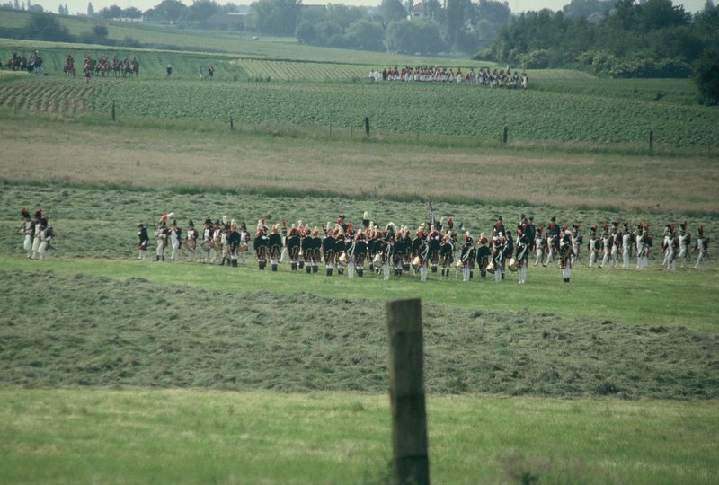 Battle of Waterloo reenactment; Napoleon's forces advancing