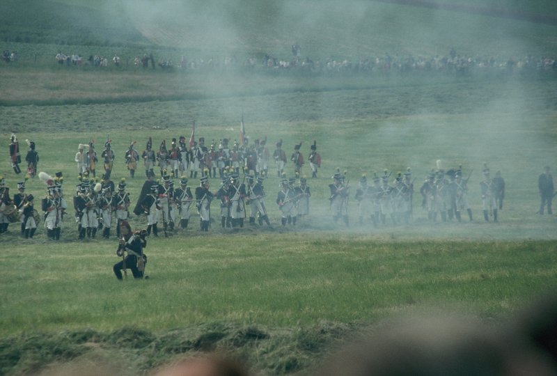 Battle of Waterloo reenactment; Napoleon's forces advancing