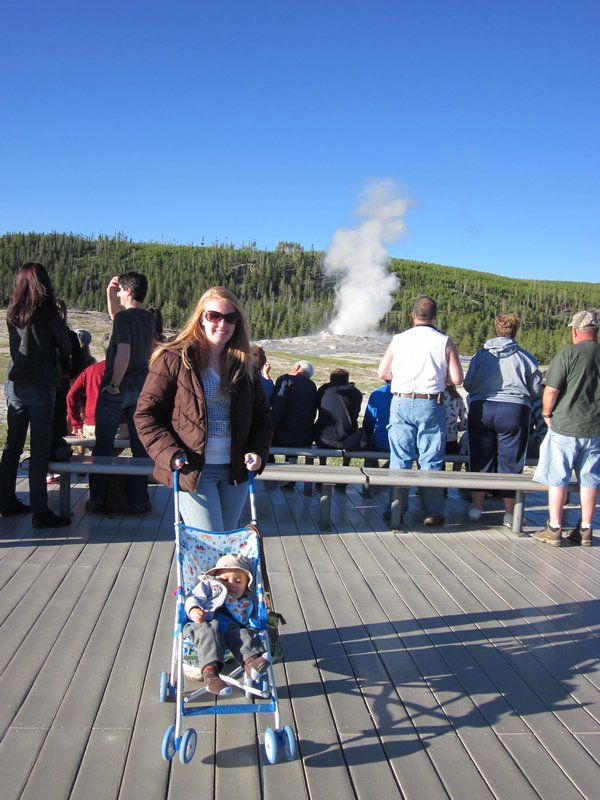 Tamara and Liam waiting for Old Faithful to erupt