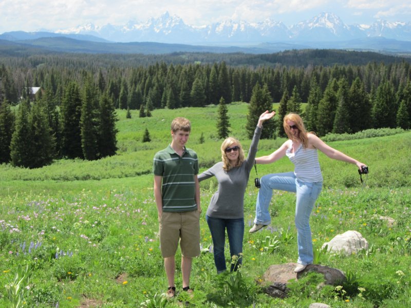 Will, Rosanna and Tamara with Grand Tetons in the distance