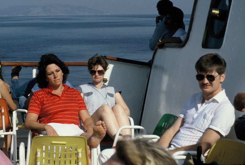 Linda W., Linda, and Dave W. on the ferry to the Saronic Islands