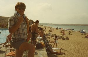 Erling smoking his pipe (?) at the beach on Crete