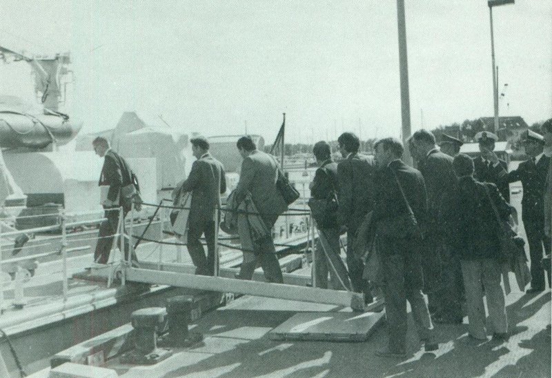 Committee boarding the West German Border Patrol boat to Travemunde