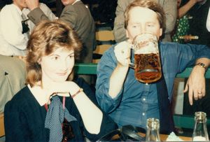 Bob drinking his liter of beer at Oktoberfest in Munich