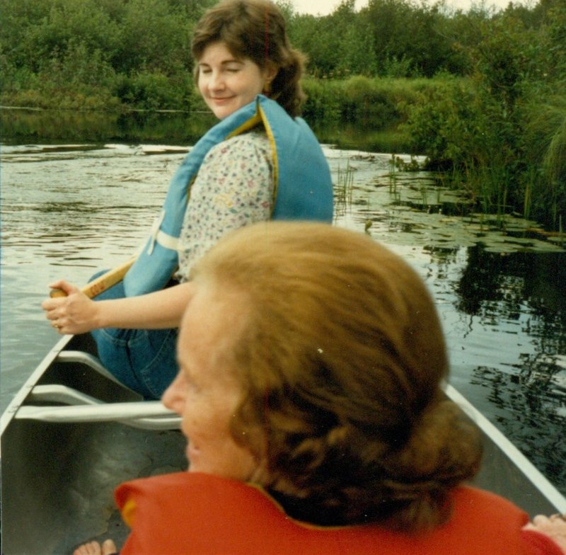 Linda canoeing with Mom in the Adirondacks