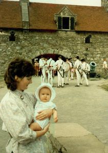 Linda holding Tamara at Fort Ticonderoga