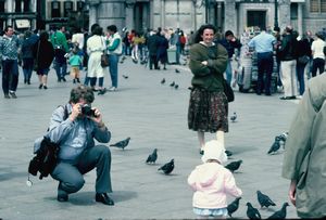 Bob taking picture of Tamara in St Marks Square, Venice