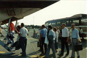 Committee and spouses boarding the plane in Sigonella for flight back to Brussels