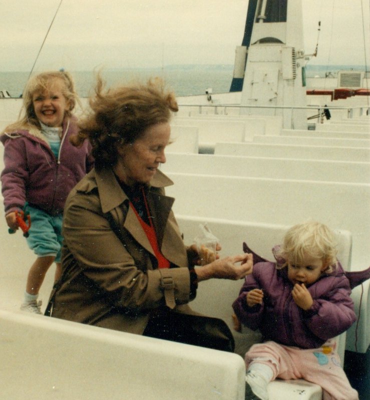 Mom with Tamara and Rosanna on the ferry to Dover