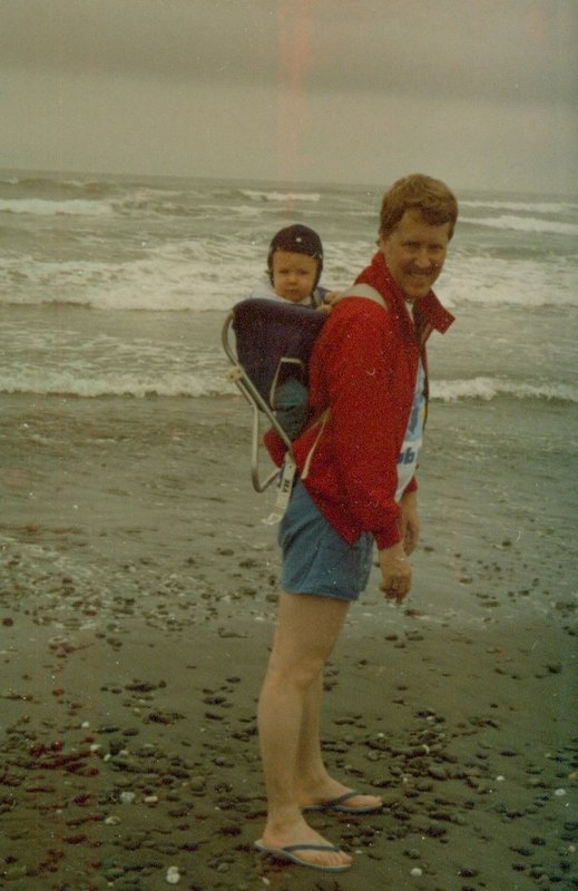 Bob with Will on the Kalaloch Beach and the Pacific Ocean