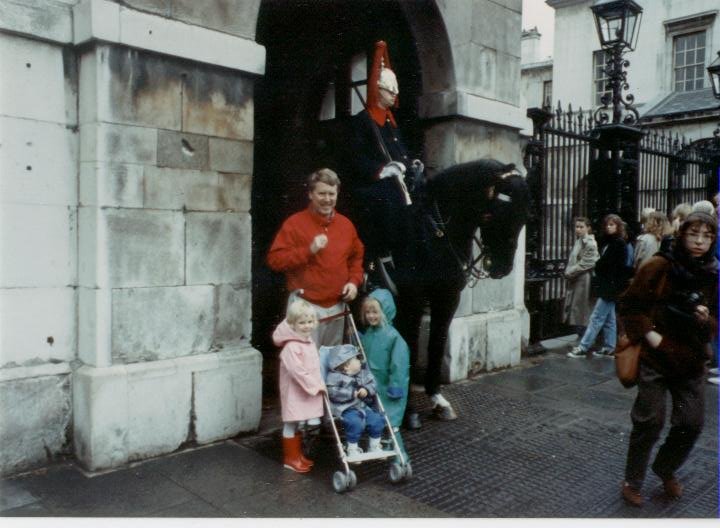 Bob, Rosanna, Will and Tamara with the Horseguards, London, England