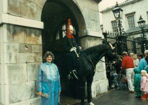 Kathy with the Horseguarfs in London