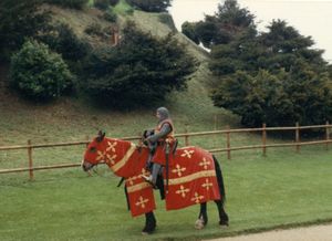 Knight in armor on horse at Warwick Castle