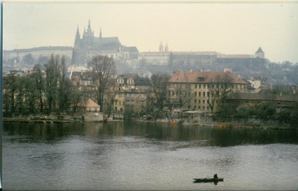 Danube River with St Vitus Cathedral on the far hill, Prague