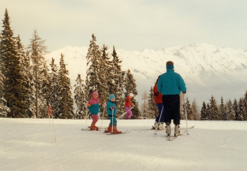 Tamara, Rosanna, and Bob about to ski down the mountain