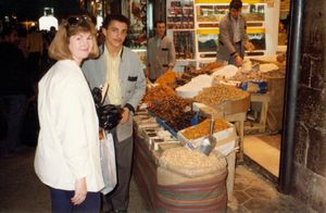 Linda checking out the spices at the Istanbul Bazaar