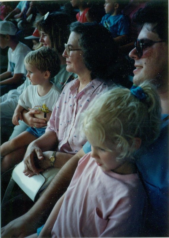 Tamara and Rosanna with their grandmother Hare at a Pirates baseball game