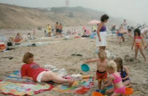 Linda and the kids at the Cape Cod National Seashore