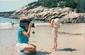 Sue taking a picture of Rosanna at Sand Beach, Acadia NP