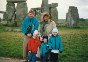 Bob and Linda with Rosanna, Will, and Tamara at Stonehenge