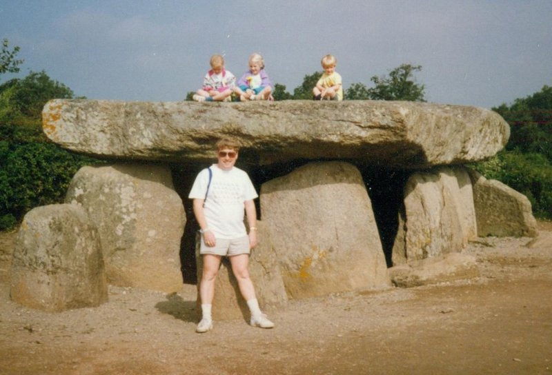 Bob with Tamara, Rosanna, and Will on a dolmen