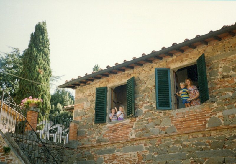 Tamara, Rosanna, Will, and Linda looking from our apartment at Villa Norcenni in Val D
