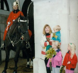 Linda, Will, Tamara and Rosanna with the Horseguards at Whitehall