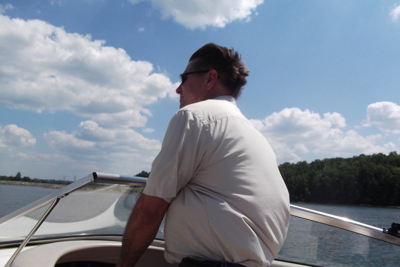 Rob steering the boat on Lake Keeowee, South Carolina
