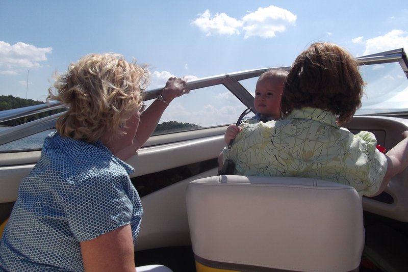 Sue, Liam and Linda on the boat on Lake Keeowee, South Carolina