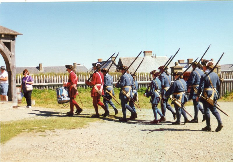 French soldiers marching at the Louisbourg Fortress, Nova Scotia